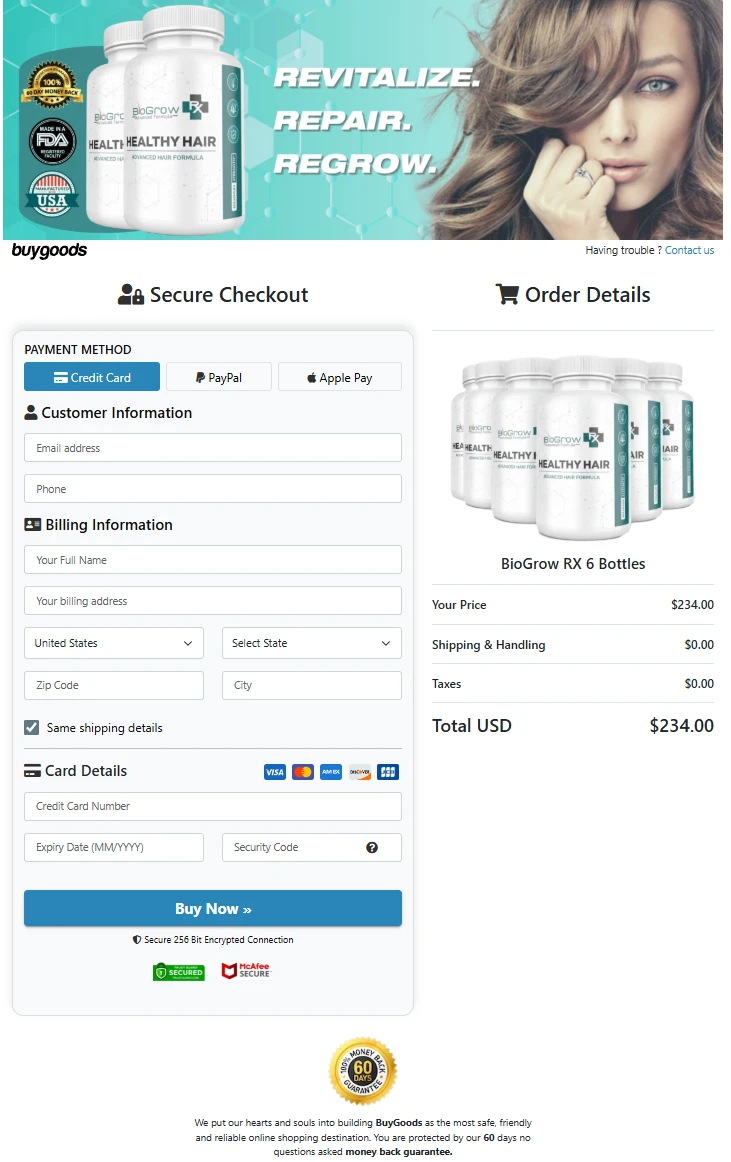BioGrow secure checkout page